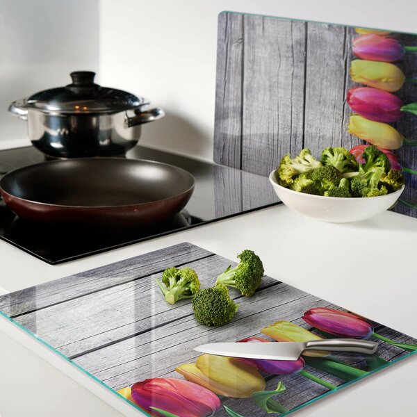 Skleněné krájecí prkénko Tulipány na dřevěném pozadí ddk-nr-wm-00006203