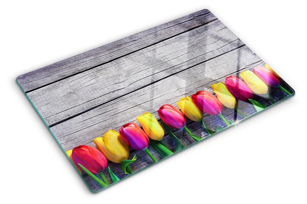 Skleněné krájecí prkénko Tulipány na dřevěném pozadí ddk-nr-wm-00006203