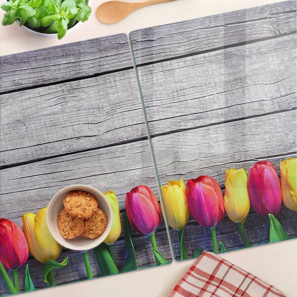 Skleněné krájecí prkénko Tulipány na dřevěném pozadí ddk-nr-wm-00006203