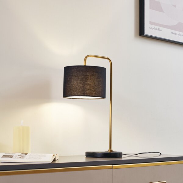 Stolní lampa Lindby, Hillary, Černá, Obývací pokoj, Tkanina / Textil, Skandinávský