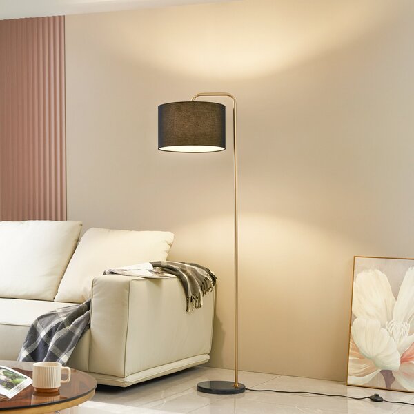 Stojací Lampa Lindby, Hillary, Černá, Obývací pokoj, Tkanina / Textil, Moderní