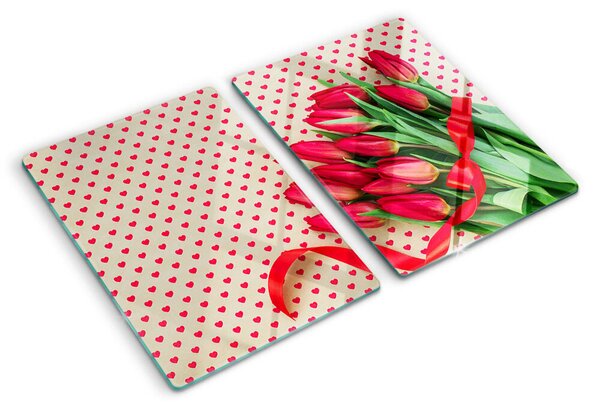 Skleněné krájecí prkénko Tulipány se srdíčky a stuhou ddk-nr-wm-00006215