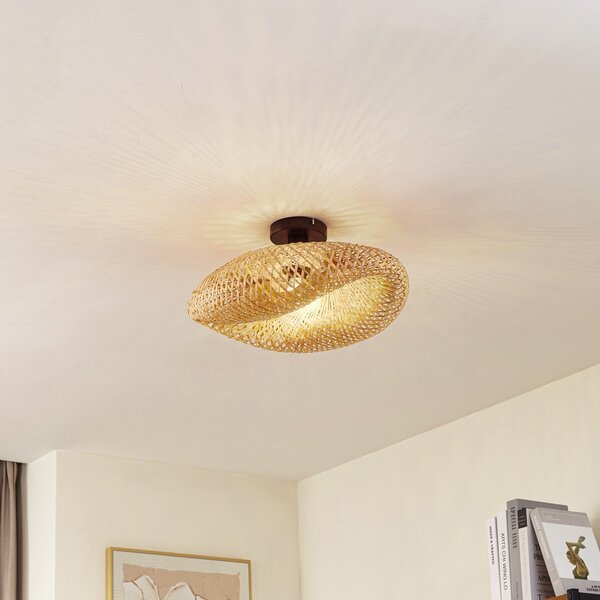 Stropní Lampa Lindby, Eleane, stmívatelné, Dřevo, Obývací pokoj, Bambus, Venkovský / rustikální