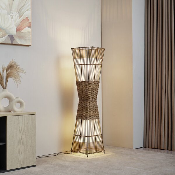 Stojací Lampa Lindby, Jacinto, Dřevo, Obývací pokoj, Bambus, Boho
