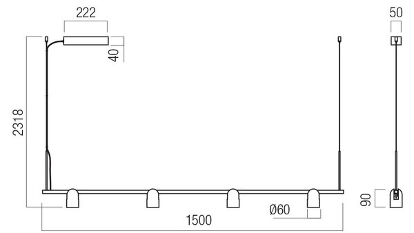 Redo Závěsné LED svítidlo KOBE š: 1500mm, 25W Teplota světla: 3000K - teplá bílá