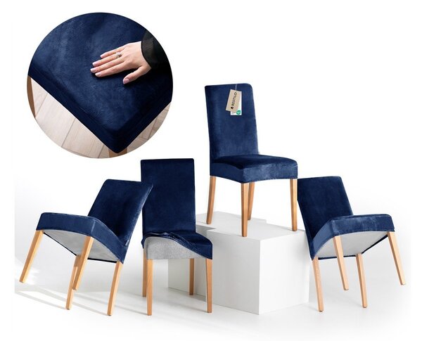 Modré napínací potahy v sadě 4 ks na židli 48 cm Sento – Restilo