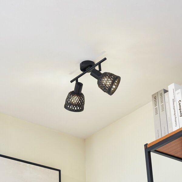 Stropní Lampa Lindby, Eskil, stmívatelné, Černá, Jídelna, Bambus, Moderní