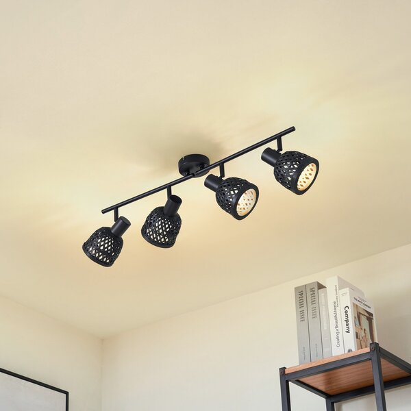 Stropní Lampa Lindby, Eskil, stmívatelné, Černá, Jídelna, Bambus, Moderní