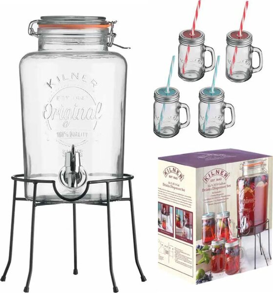 Kilner skleněný nápojový automat s kohoutkem 5 l a 4 ks džbánků 400 ml