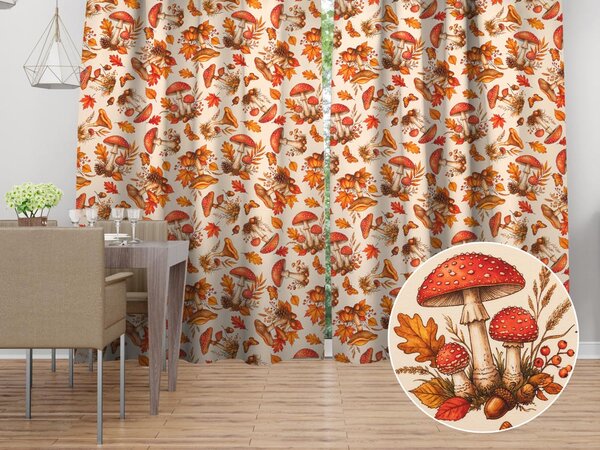 Biante Dekorační závěs Leona LN-183 Mochomůrkové snění na krémovém 130x140 cm