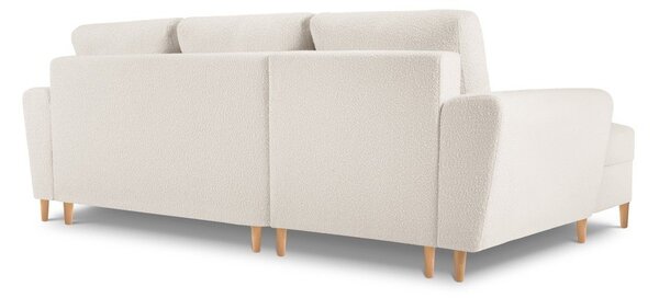 Béžová rozkládací/s úložným prostorem rohová pohovka z textilie bouclé (levý roh/s lenoškou) Kyoto – Cosmopolitan Design