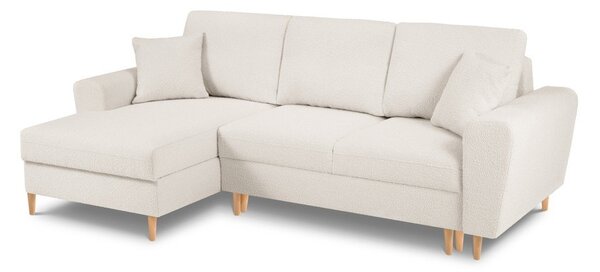 Béžová rozkládací/s úložným prostorem rohová pohovka z textilie bouclé (levý roh/s lenoškou) Kyoto – Cosmopolitan Design