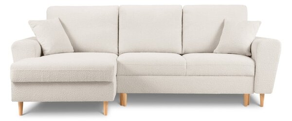 Béžová rozkládací/s úložným prostorem rohová pohovka z textilie bouclé (levý roh/s lenoškou) Kyoto – Cosmopolitan Design