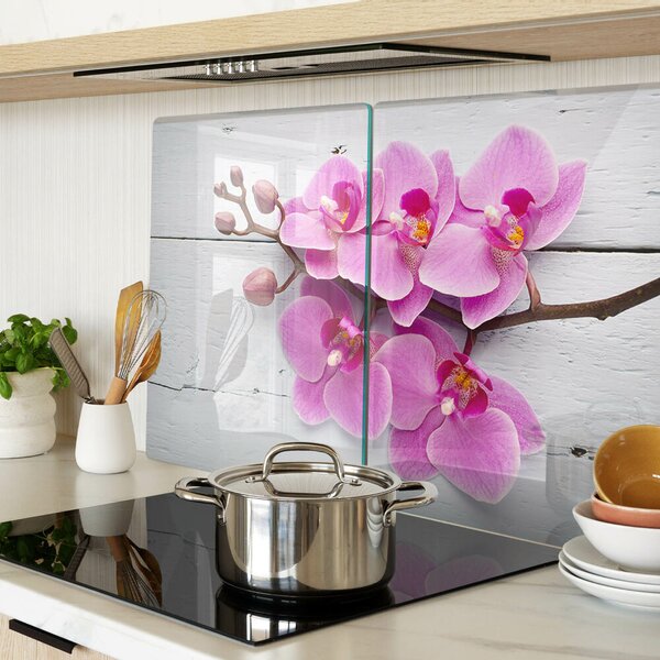 Skleněná deska do kuchyně Orchideje na bílém pozadí ddk-nr-wm-00006245