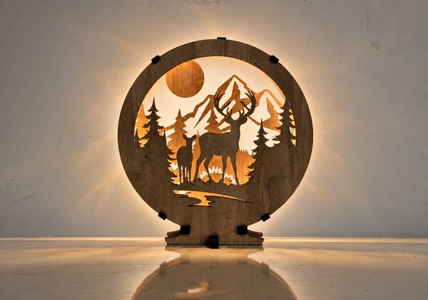 "Jelen a laň" lampa 20x22cm provedení povrchu: dub světlý