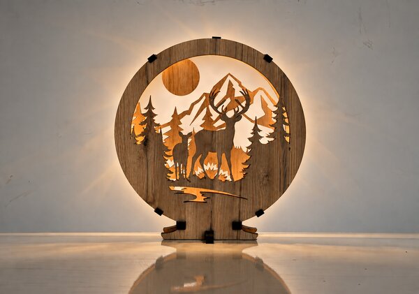 "Jelen a laň" lampa 20x22cm provedení povrchu: dub světlý