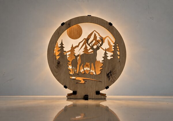 "Jelen a laň" lampa 20x22cm provedení povrchu: dub světlý