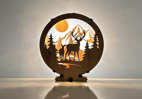 "Jelen a laň" lampa 20x22cm provedení povrchu: dub světlý