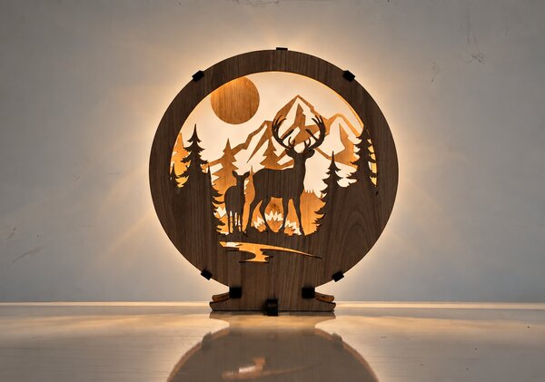 "Jelen a laň" lampa 20x22cm provedení povrchu: dub světlý