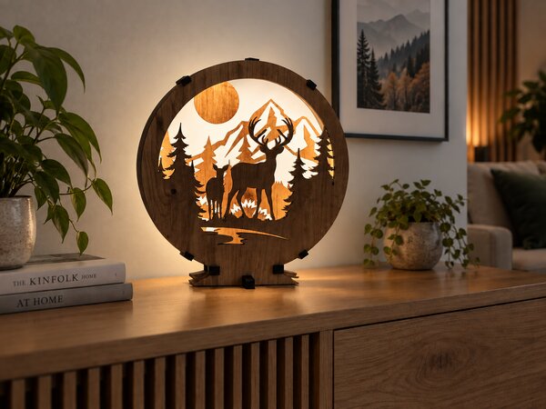 "Jelen a laň" lampa 20x22cm provedení povrchu: dub světlý