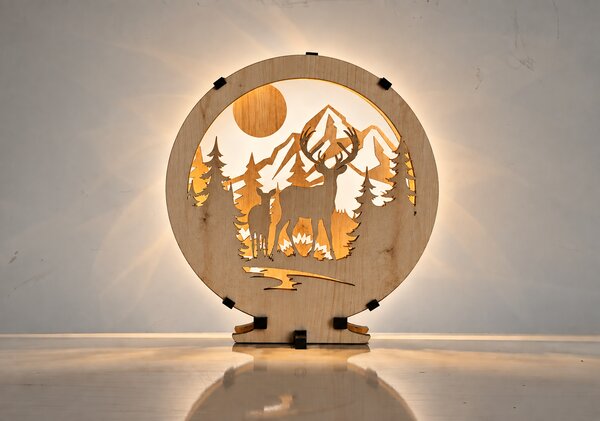 "Jelen a laň" lampa 20x22cm provedení povrchu: dub světlý