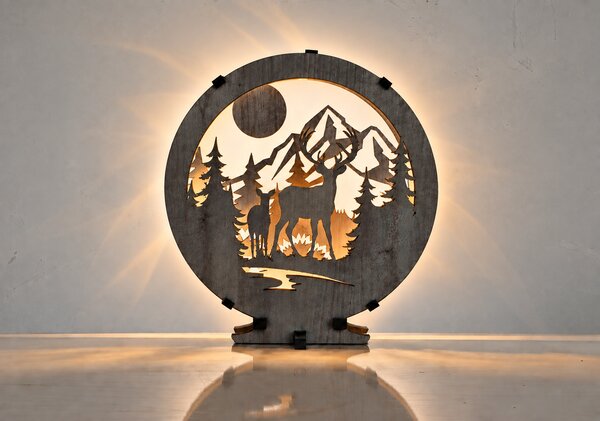 "Jelen a laň" lampa 20x22cm provedení povrchu: dub světlý