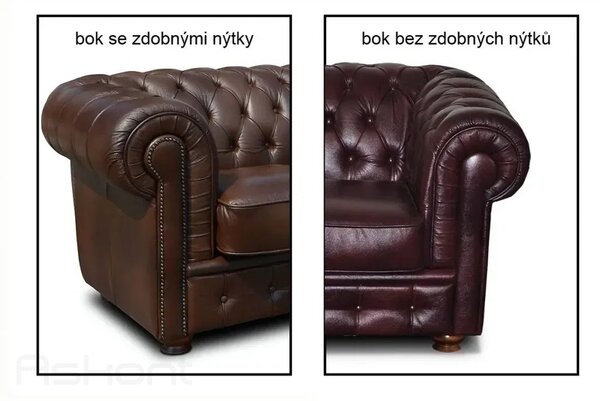 Chesterfield Windsor: Kožená sedací souprava rohová III bílá kůže