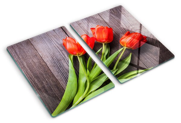Skleněná deska do kuchyně Tulipány na dřevěném pozadí ddk-nr-wm-00006266