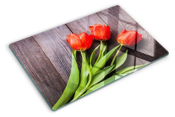 Skleněná deska do kuchyně Tulipány na dřevěném pozadí ddk-nr-wm-00006266