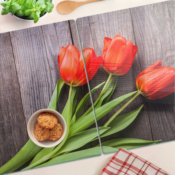 Skleněná deska do kuchyně Tulipány na dřevěném pozadí ddk-nr-wm-00006266