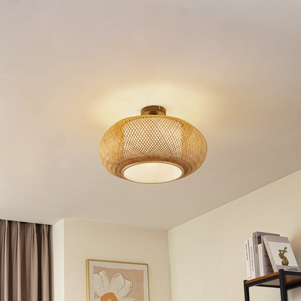 Stropní Lampa Lindby, Romaine, stmívatelné, Dřevo, Obývací pokoj, Bambus, Venkovský / rustikální
