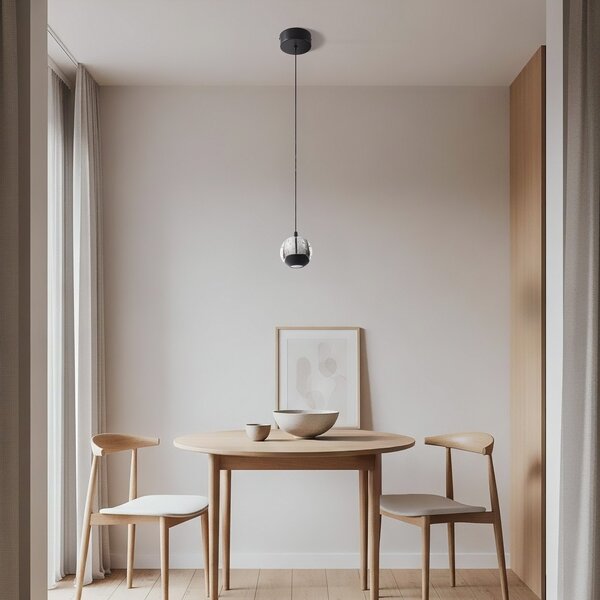 Závěsná svítidlo Lucande, Hayley, Černá, Obývací pokoj, Sklo, Design