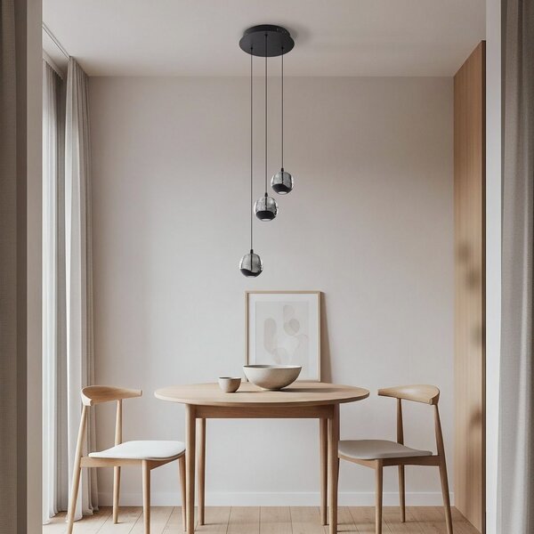 Závěsná svítidlo Lucande, Hayley, Černá, Obývací pokoj, Sklo, Design