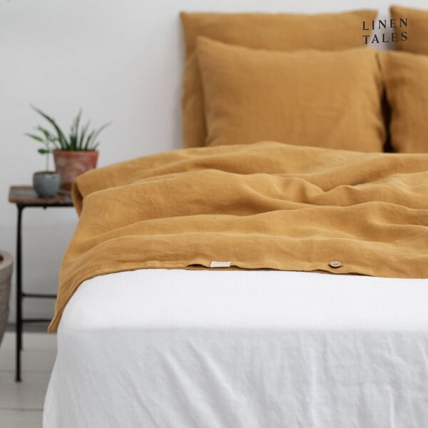 Povlečení na dvoulůžko z konopného vlákna v hořčicové barvě 200x220 cm – Linen Tales