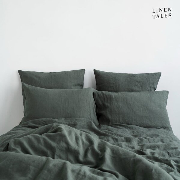 Tmavě zelené lněné prodloužené povlečení na jednolůžko 165x220 cm – Linen Tales