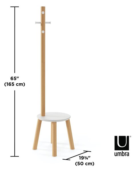 Bílý přírodní věšák z kaučukového dřeva Pillar – Umbra