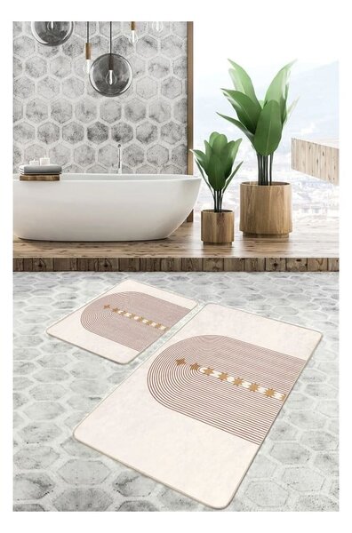 Béžové sametové koupelnové předložky v sadě 2 ks 60x100 cm – Mila Home