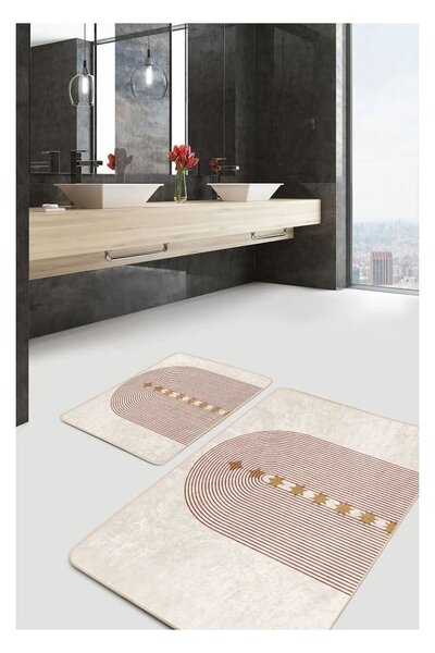 Béžové sametové koupelnové předložky v sadě 2 ks 60x100 cm – Mila Home