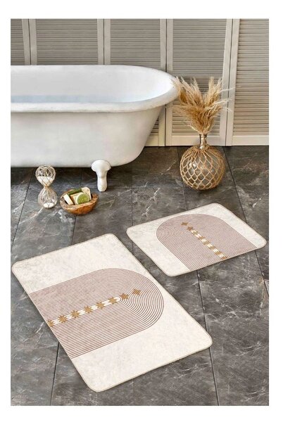 Béžové sametové koupelnové předložky v sadě 2 ks 60x100 cm – Mila Home
