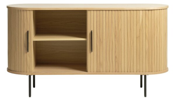 Nízká komoda v dekoru dubu s posuvnými dveřmi v přírodní barvě 140x76 cm Nola – Unique Furniture