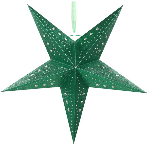 Sada 2 závěsných dekorací LED MOTTI 45 cm Hvězda Smaragdová