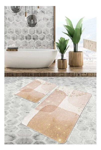Béžové sametové koupelnové předložky v sadě 2 ks 60x100 cm – Mila Home