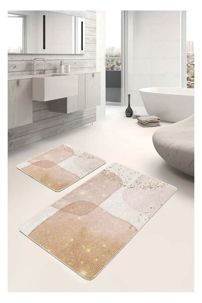 Béžové sametové koupelnové předložky v sadě 2 ks 60x100 cm – Mila Home