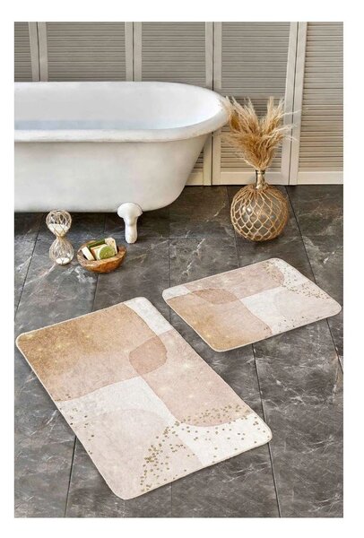 Béžové sametové koupelnové předložky v sadě 2 ks 60x100 cm – Mila Home