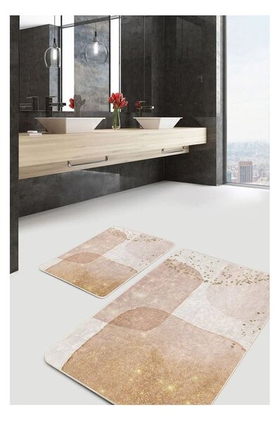 Béžové sametové koupelnové předložky v sadě 2 ks 60x100 cm – Mila Home