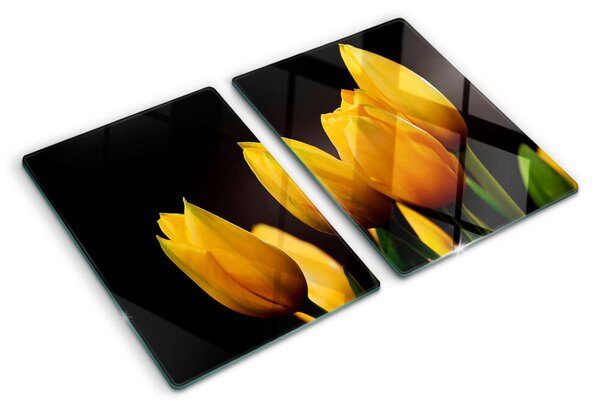 Krájecí prkénko skleněné Žluté tulipány na černém pozadí ddk-nr-wm-00006371