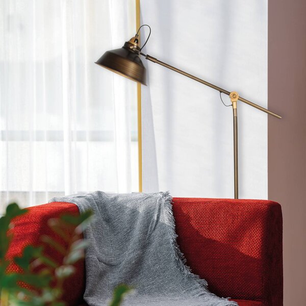 Mexlite Stojací lampa Nove, bronzová, kovová, E27, Bronz / starožitná mosaz, Obývací pokoj / jídelna, kov, Industriální design
