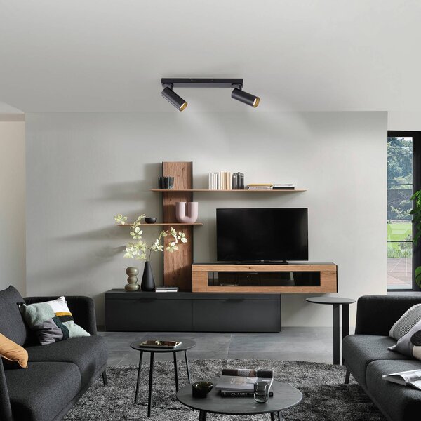 Schöner Wohnen Stropní bodové světlo RIK, černé, 2 žárovky, 59 cm, kov, GU10-LED, Černá, Obývací pokoj / jídelna, Hliník, Moderní, Stropní svítidlo