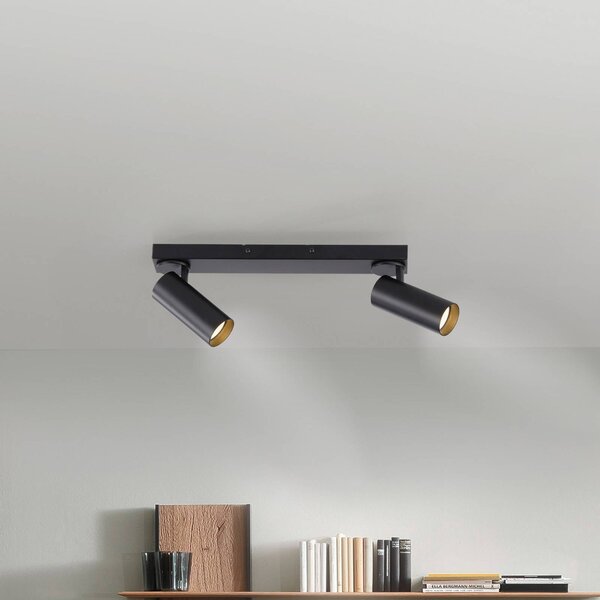 Schöner Wohnen Stropní bodové světlo RIK, černé, 2 žárovky, 59 cm, kov, GU10-LED, Černá, Obývací pokoj / jídelna, Hliník, Moderní, Stropní svítidlo