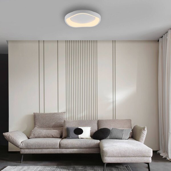 Schöner Wohnen LED stropní svítidlo MONTA, bílé, Ø 40 cm, kov, Switchdim, stmívatelný, Bílá / opál, Obývací pokoj / jídelna, kov, Moderní